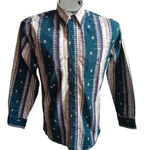 Vintage Wrangler Mens Button-Down Brushpopper Western Shirt X-Long Tails 15-33